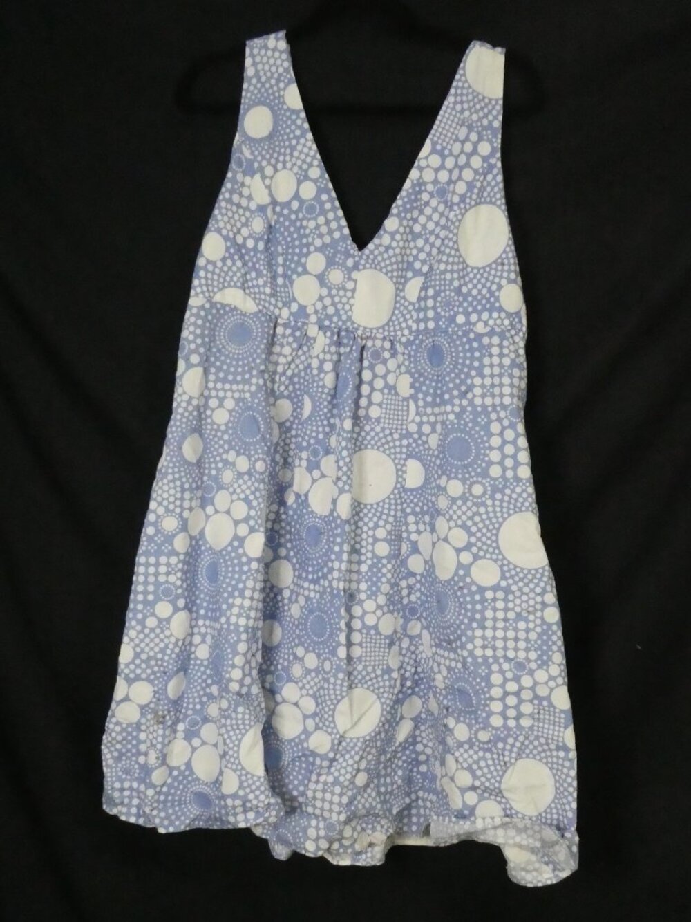 Handmade Blue Geometric Bubble Dress V-Neck Summer Sundress - P2P 17.5" measured